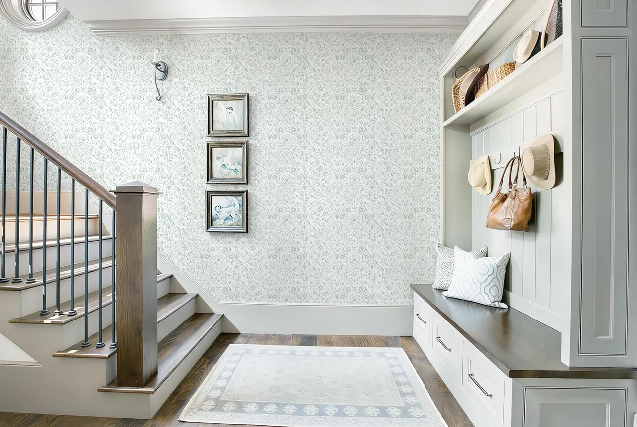 Heroad Sage Boho Floral peel and stick wallpaper in a room