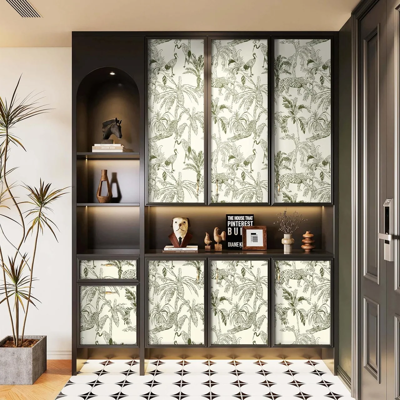 Heroad Beige Boho Jungle peel and stick wallpaper in a room