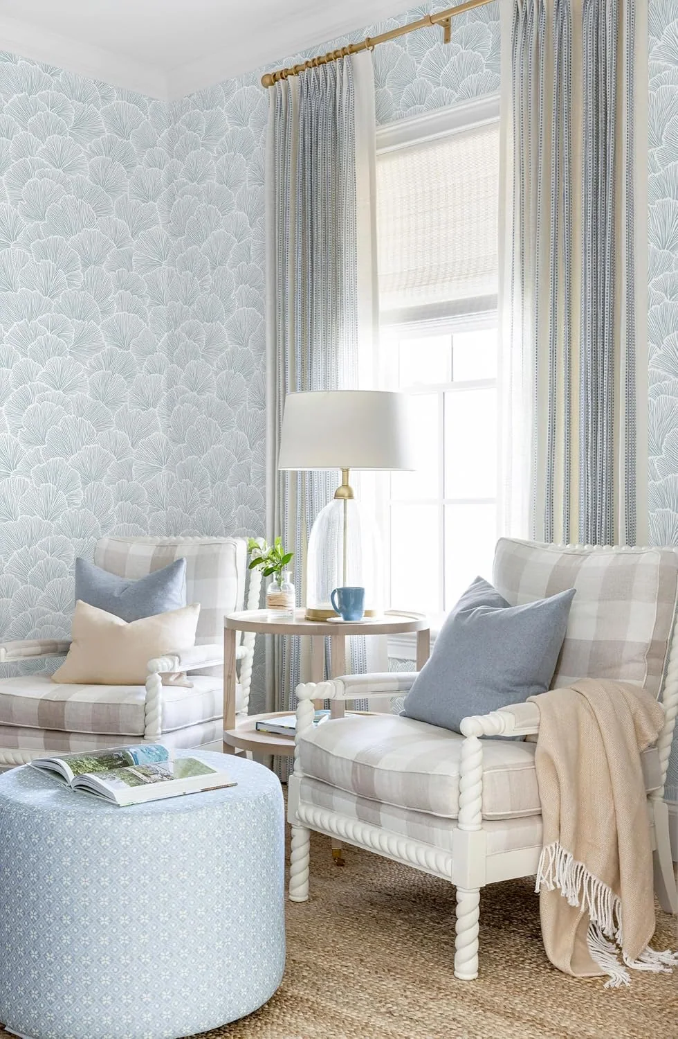 Heroad Blue Boho peel and stick wallpaper in a room