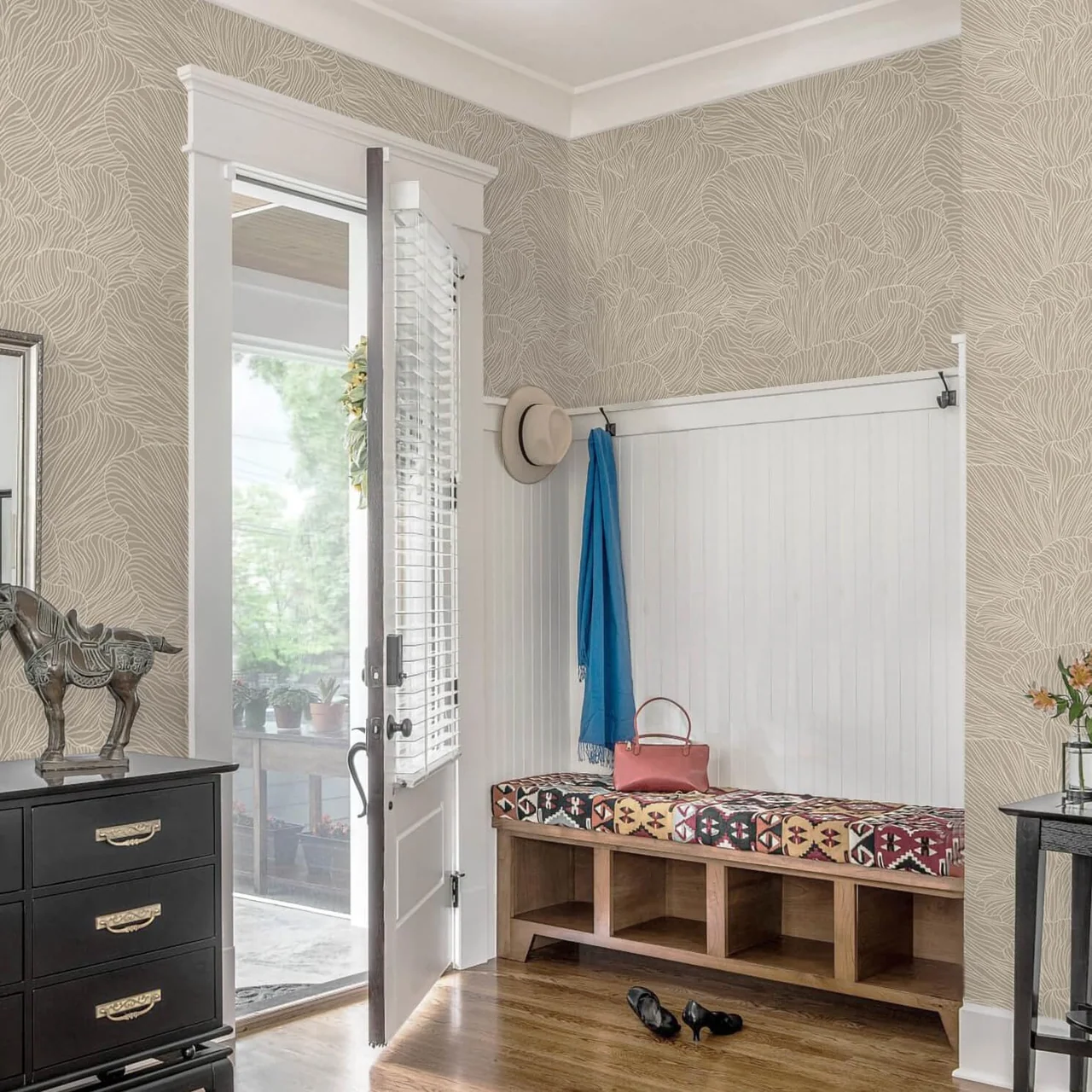 Heroad Brown Boho Wave peel and stick wallpaper in a room