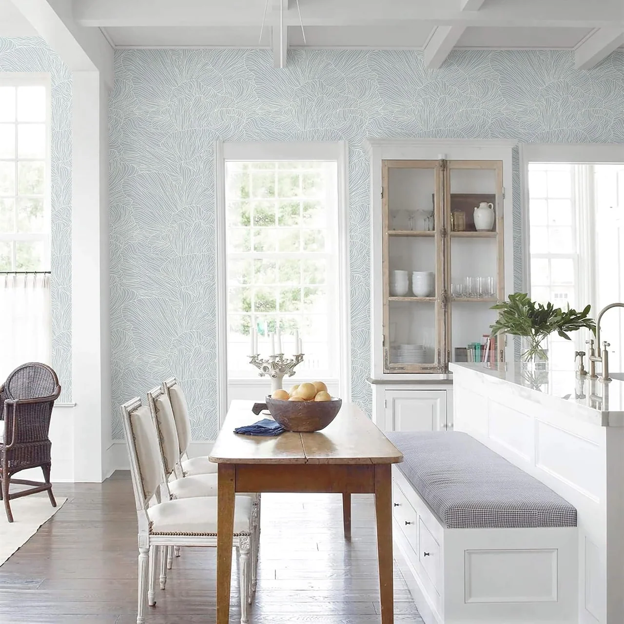 Heroad Blue Boho Wave peel and stick wallpaper in a room