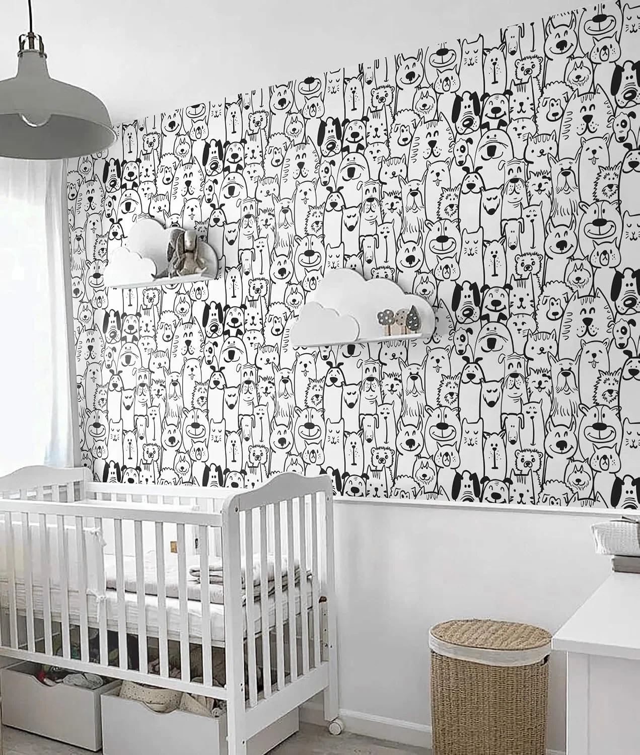 Heroad Black and White Modern Dog peel and stick wallpaper in a room