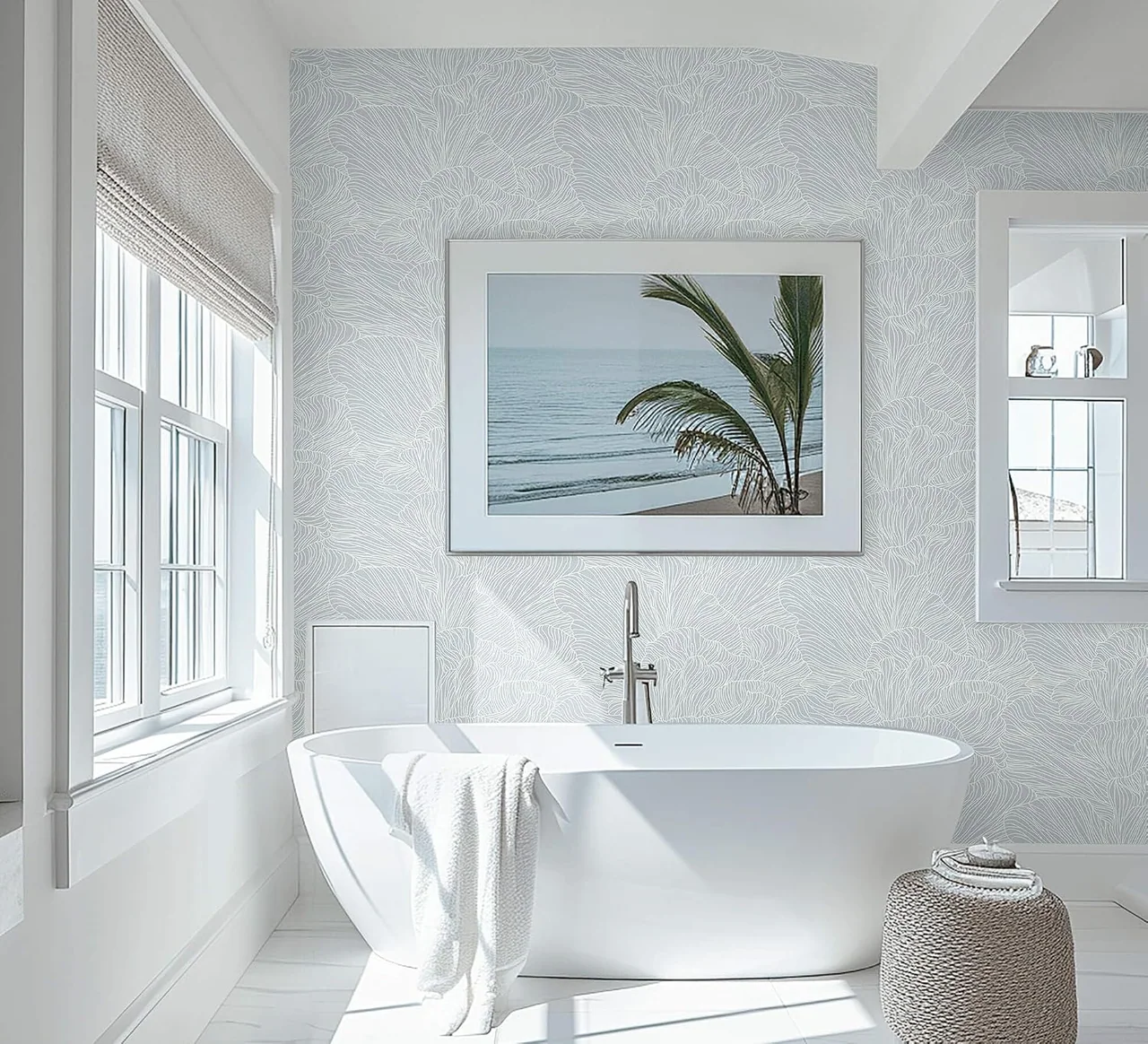Heroad Blue Boho Wave peel and stick wallpaper in a room