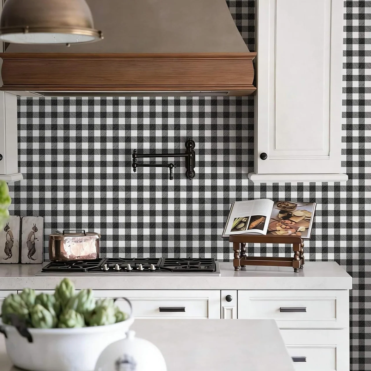 Heroad Black and White Modern Plaid peel and stick wallpaper, swatch