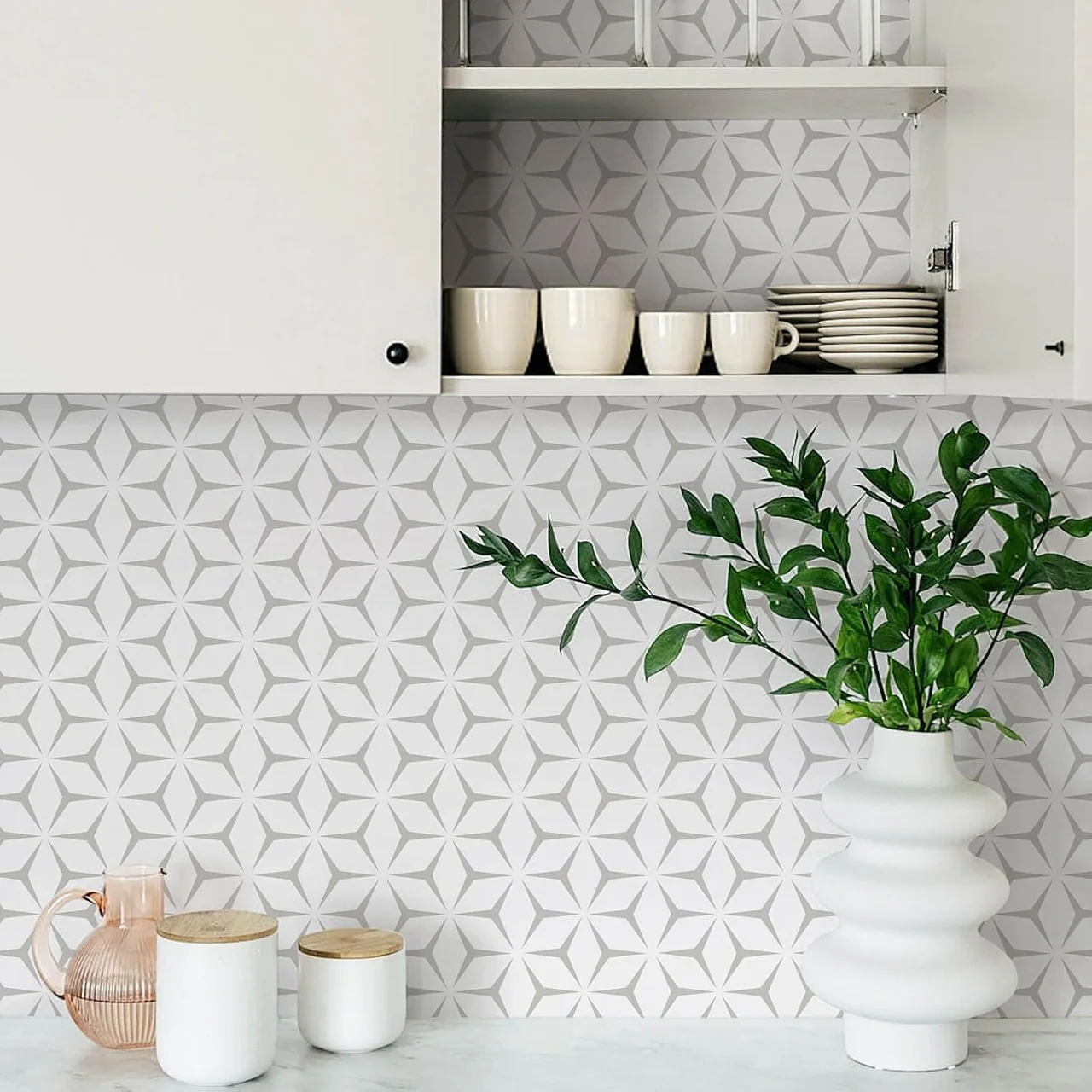 Heroad Light Grey Modern Geometric peel and stick wallpaper in a room