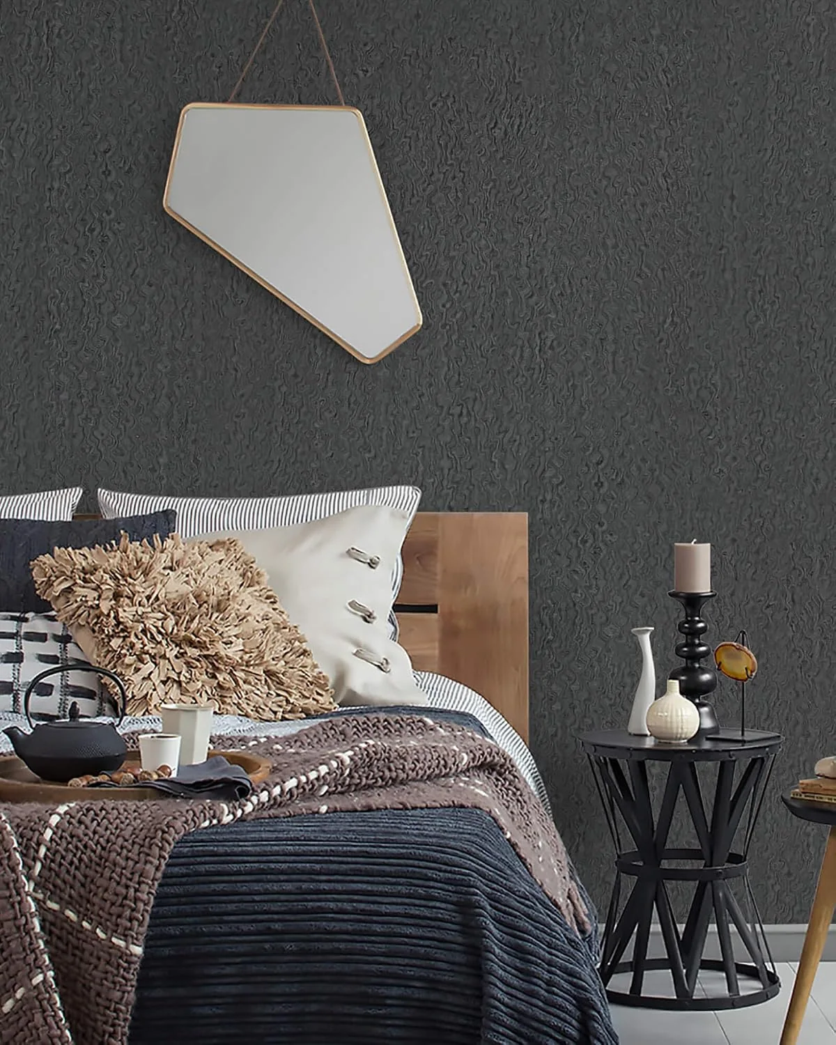 Heroad Dark Grey Textured peel and stick wallpaper in a room