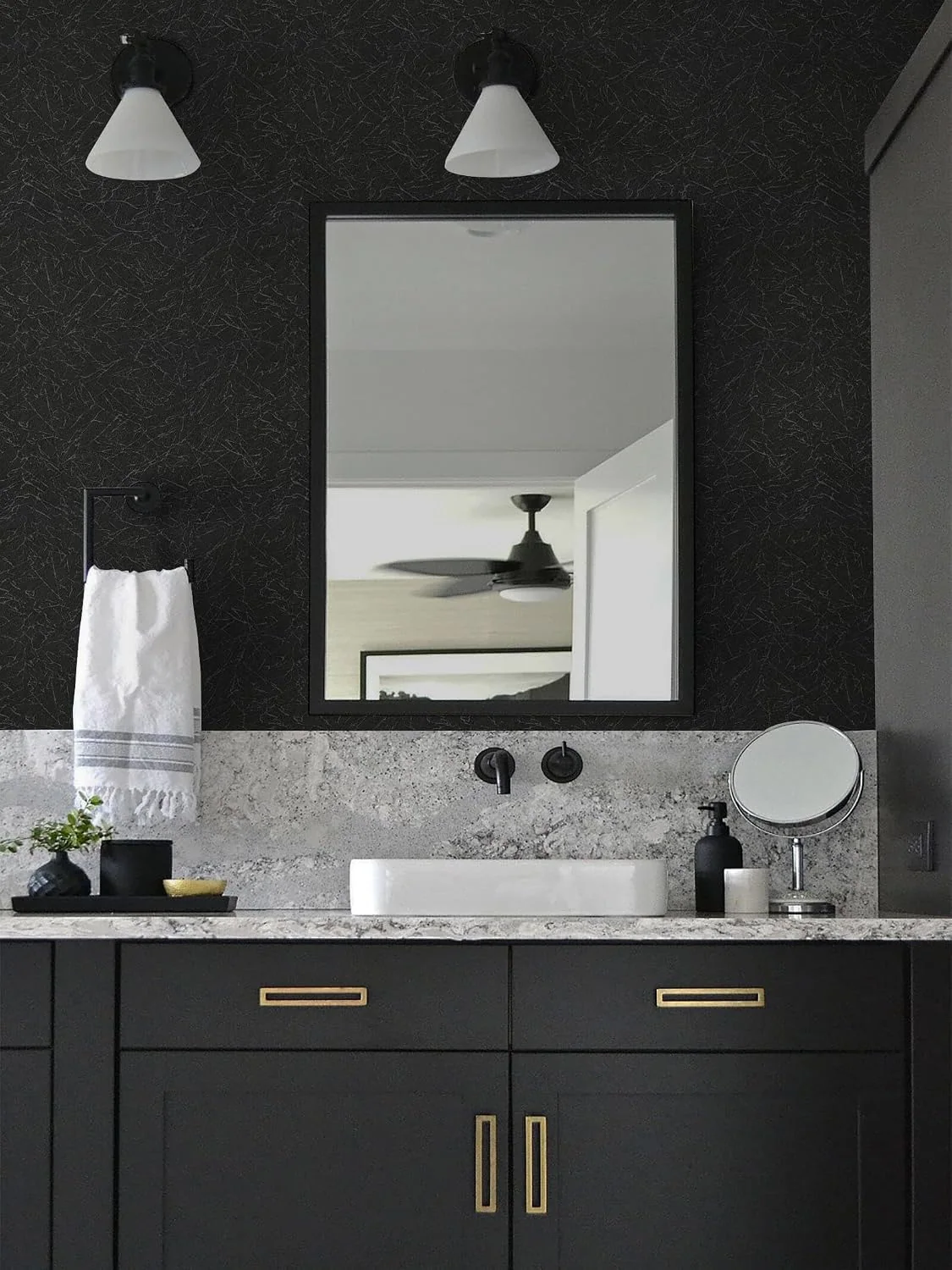 Heroad Black Silk peel and stick wallpaper in a room