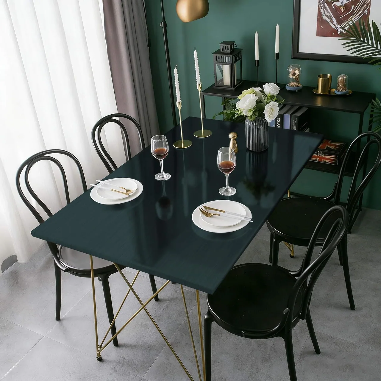Heroad Dark Green Stainless Steel peel and stick wallpaper in a room