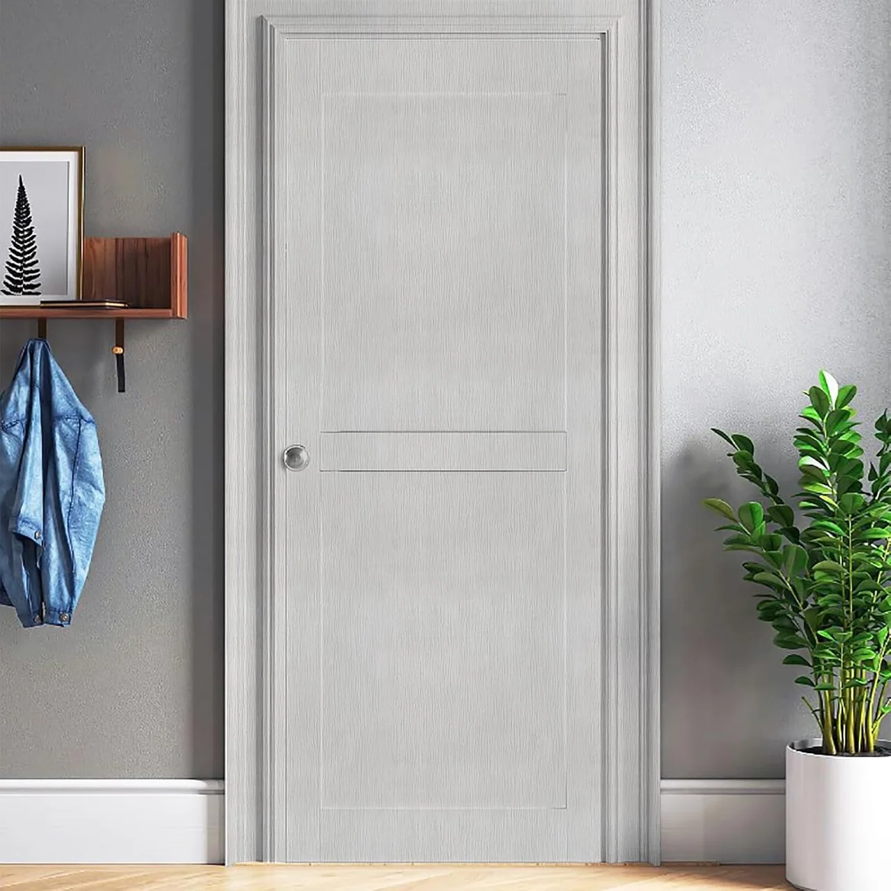 Heroad Light Grey Wood Grain peel and stick wallpaper in a room