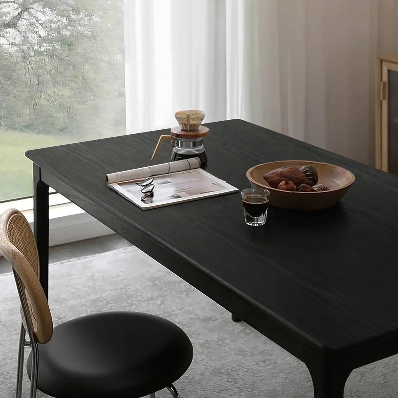 Heroad Black Wood Grain peel and stick wallpaper in a room