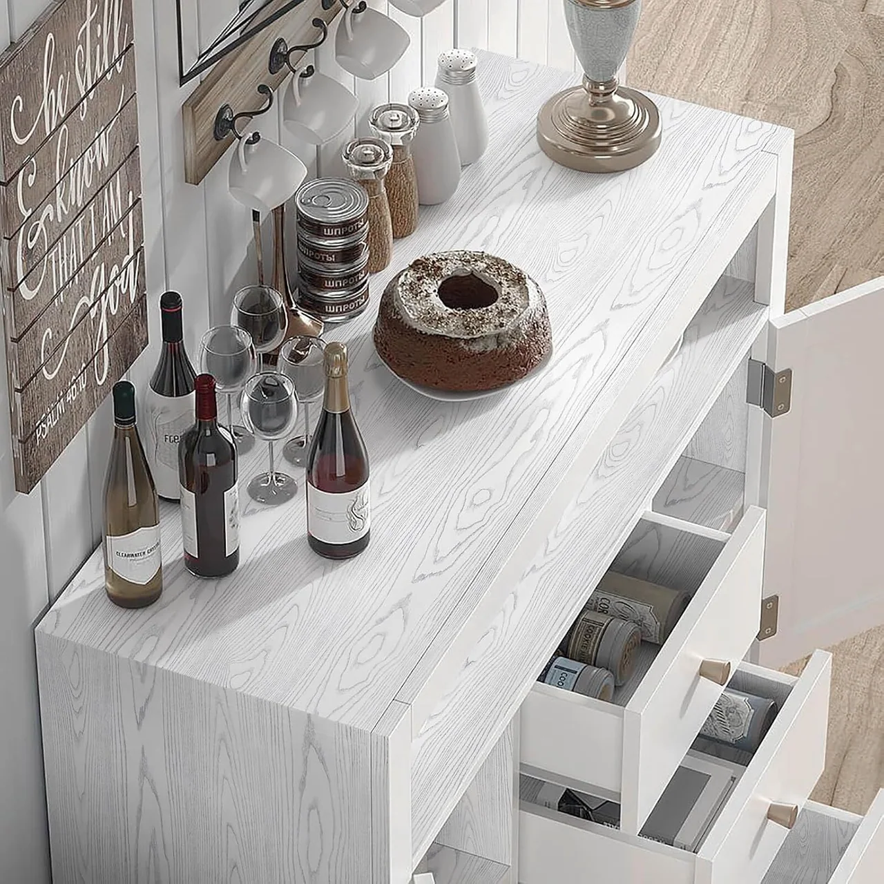 Heroad White and Silver Oak Grain peel and stick wallpaper in a room