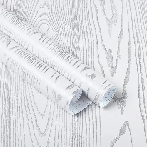 Heroad White and Silver Oak Grain peel and stick wallpaper